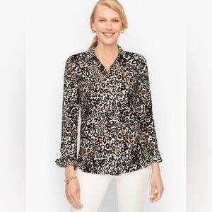 Talbots Classic Cotton Button Front Shirt in Leopard Print